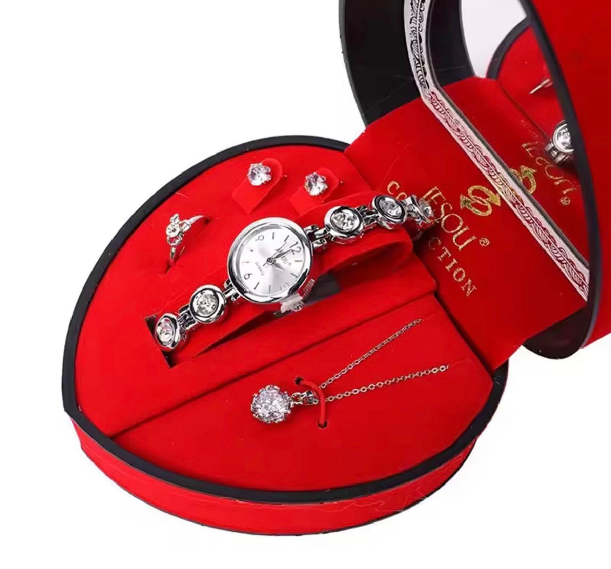 Gift Set Women's Watch gold- jewelry Set- Necklace-Ring- Earrings (Standard Delivery)