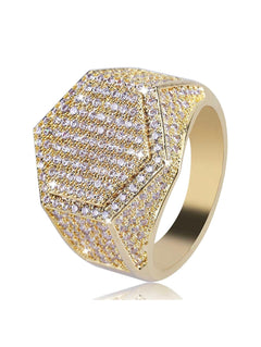 Mens Iced Out CZ Hexagon Bling Pinky Ring 18k Gold Plated Hip Hop Ring for Men (USA Express Delivery)