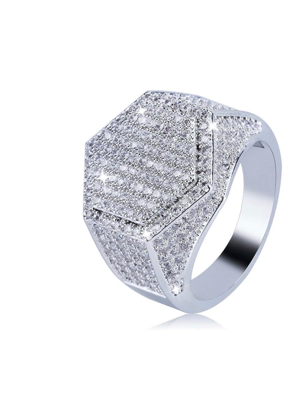Mens Iced Out CZ Hexagon Bling Pinky Ring 18k Gold Plated Hip Hop Ring for Men (USA Express Delivery)