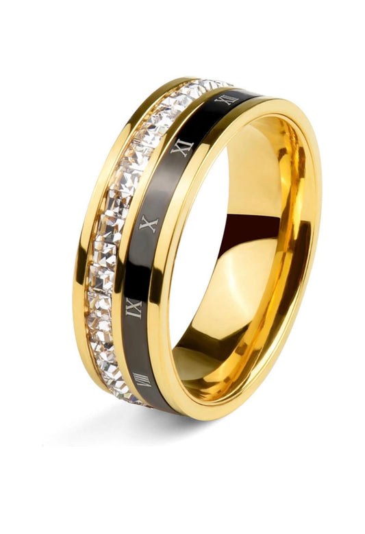 Gold Rings for Men, Masculine Gold Plated Roman Numeral CZ Pinky Ring for Men( Usa Express Delivery)