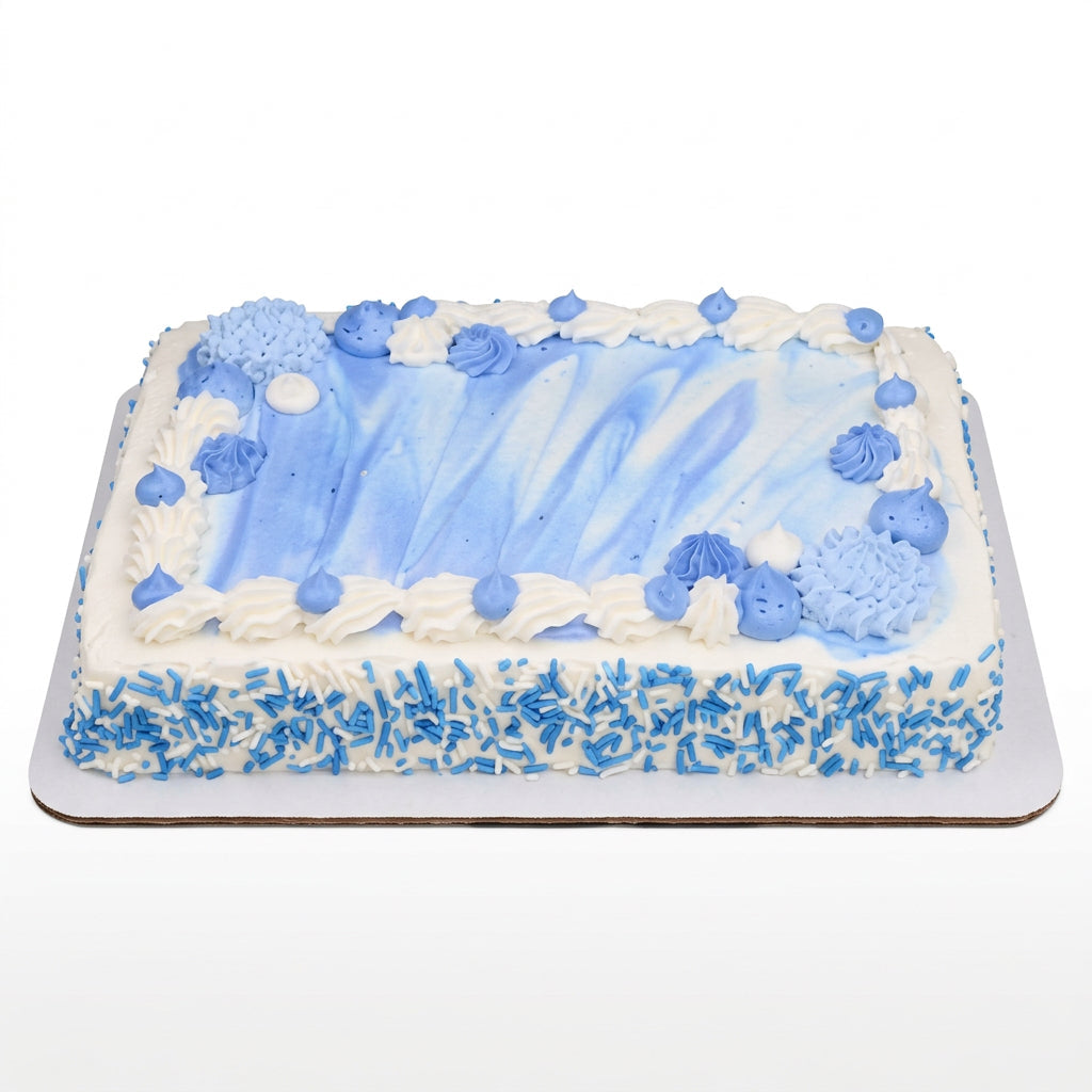 Freshness Guaranteed Quarter Sheet White Cake with Blue and White Buttercream Icing ( Same Day Delivery Usa )